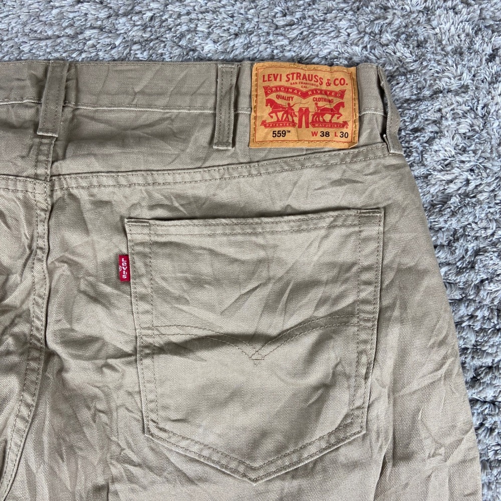 Levi's‎ 559 Jeans Mens 38x30 Khaki Tan Denim Relaxed Straight Cotton Twill Pant